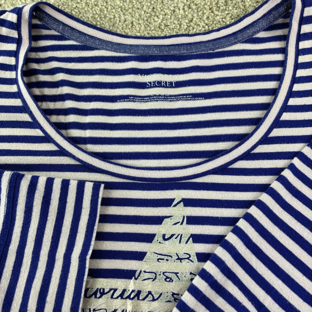 Victorias Secret Striped Long Sleeve Tunic Top Womens L Blue White Loungewear